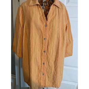 2 Pieces Hot Cotton Woman 1X Orange Striped Linen Cotton Front Shirt & Pants